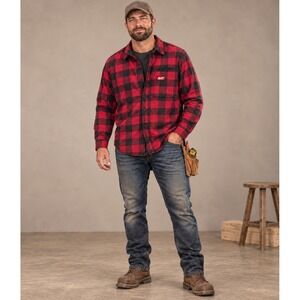 Milwaukee Tool Gridiron Heavy Duty Red Black Buffalo Plaid Work Shirt XL Fall